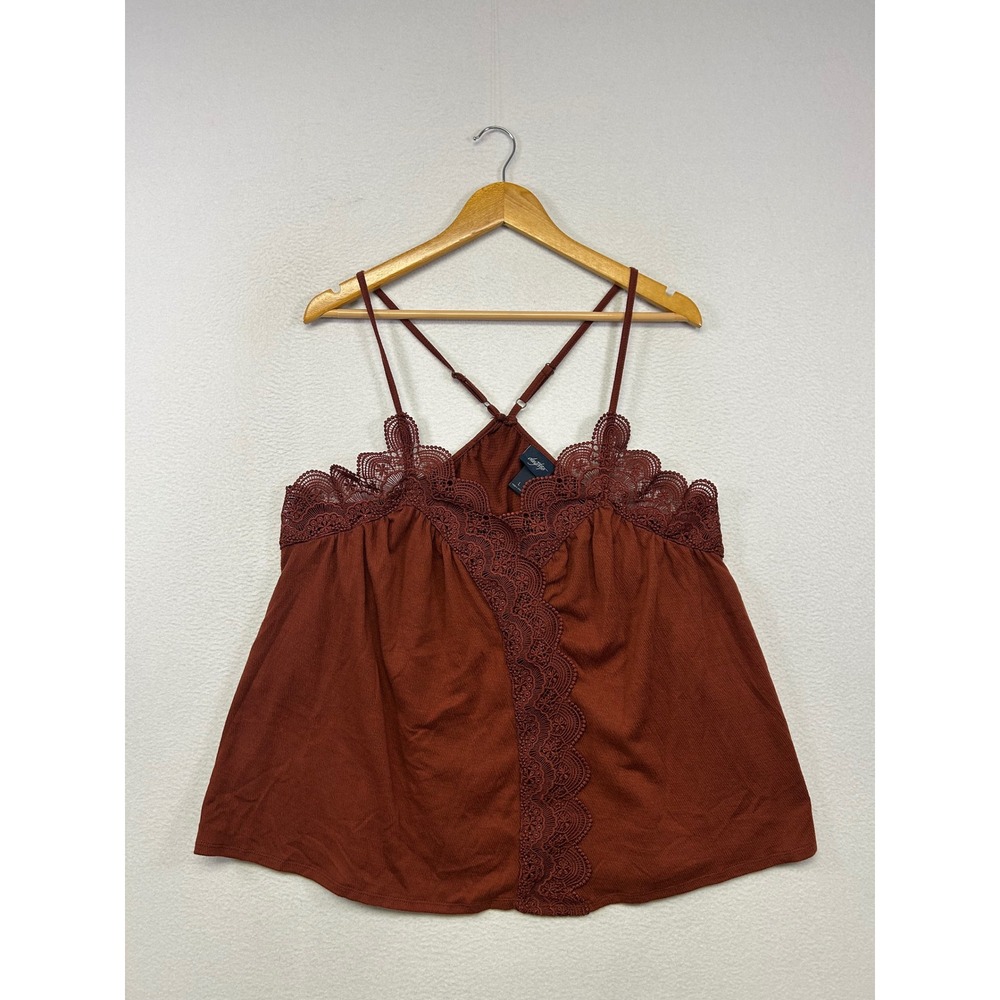 Boho Lace Daytrip Womens Large Rust Brown Crochet Trim Cami Top Festival